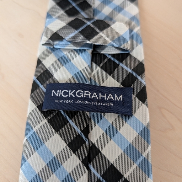 NICK GRAHAM Black and Blue Plaid Tie - Picture 7 of 7